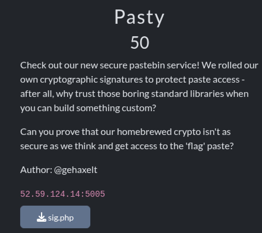 Pasty Challenge Description